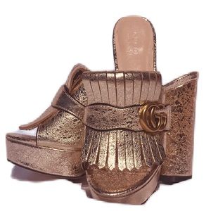 Gucci Gold Foil Marmont Fringed GG
Mules Size 39